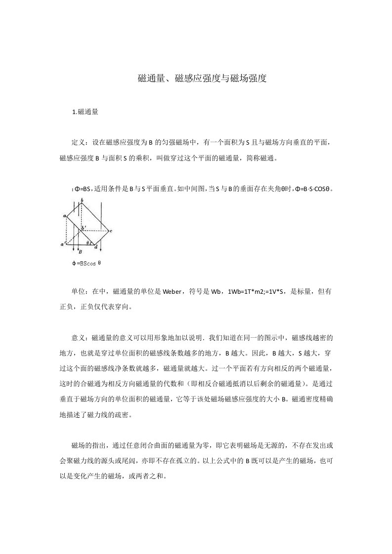 磁通量、磁感应强度与磁场强度