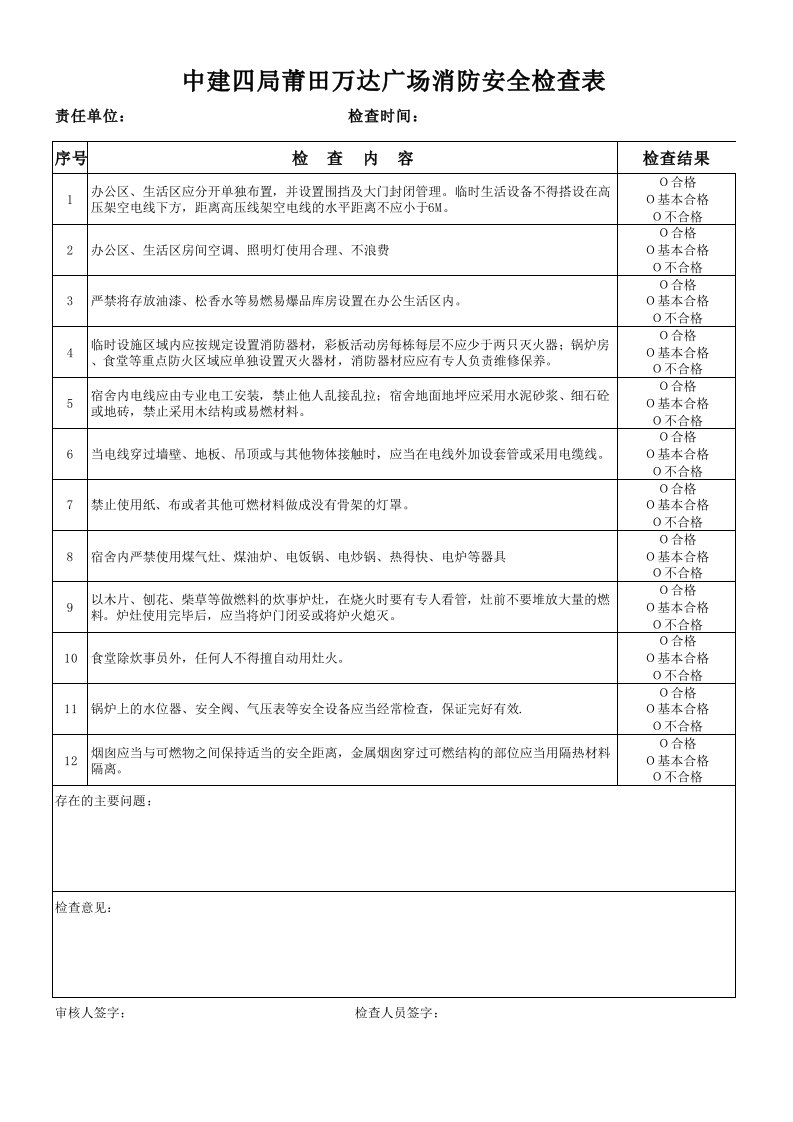 生活区消防安全检查表