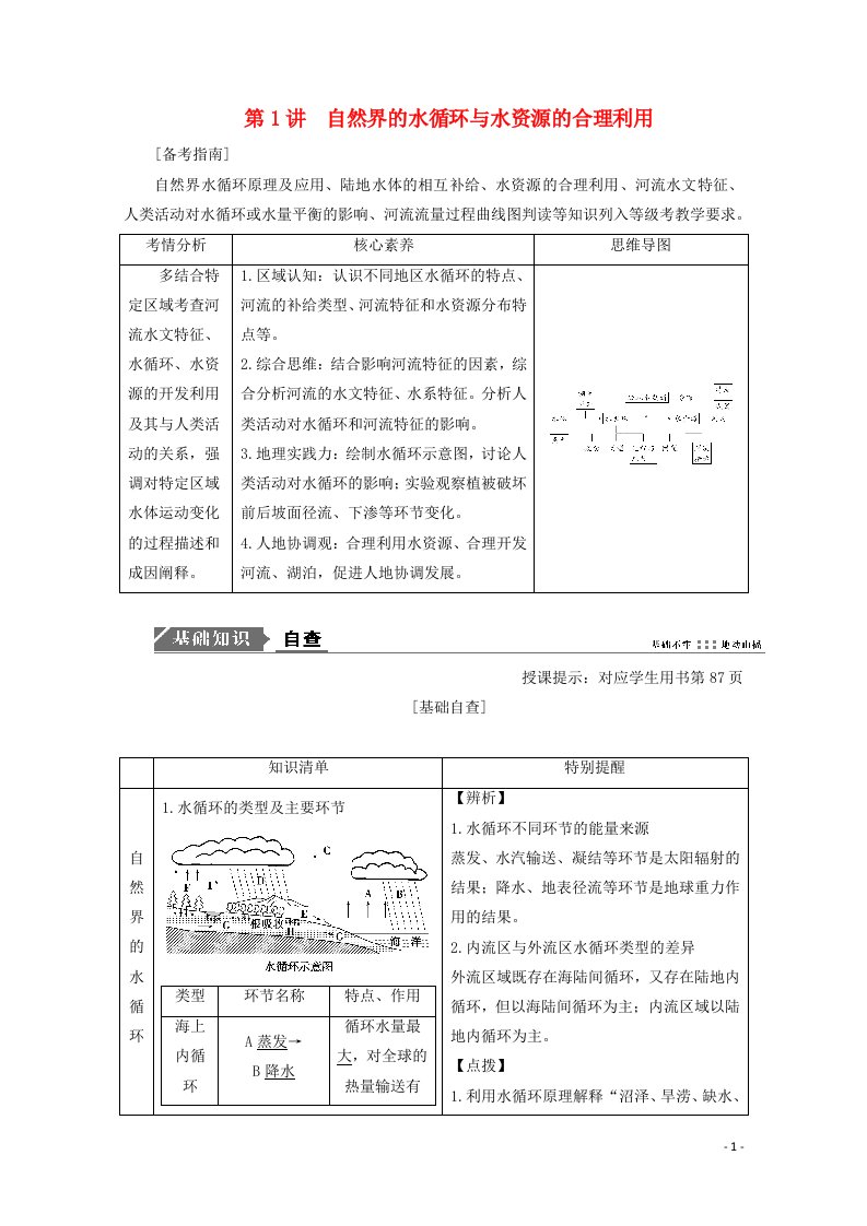 2021届高考地理一轮复习第四章地球上的水第1讲自然界的水循环与水资源的合理利用教案新人教版