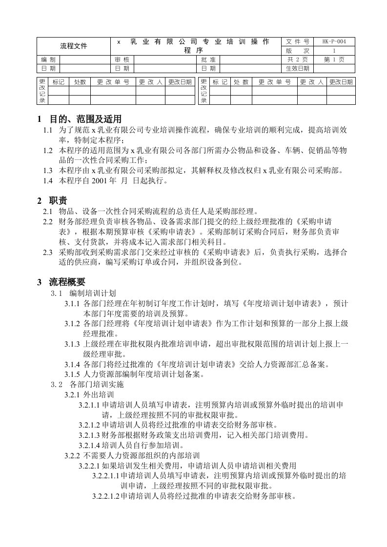 某乳业公司专业培训操作程序(doc)-流程管理