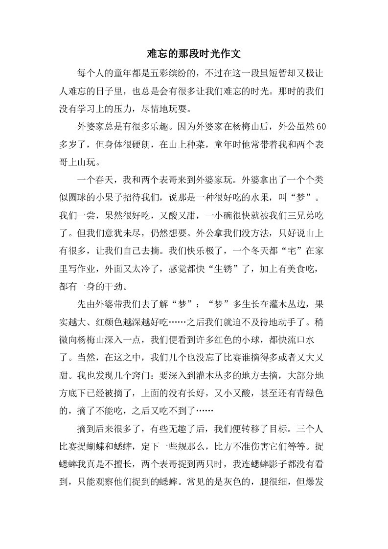 难忘的那段时光作文