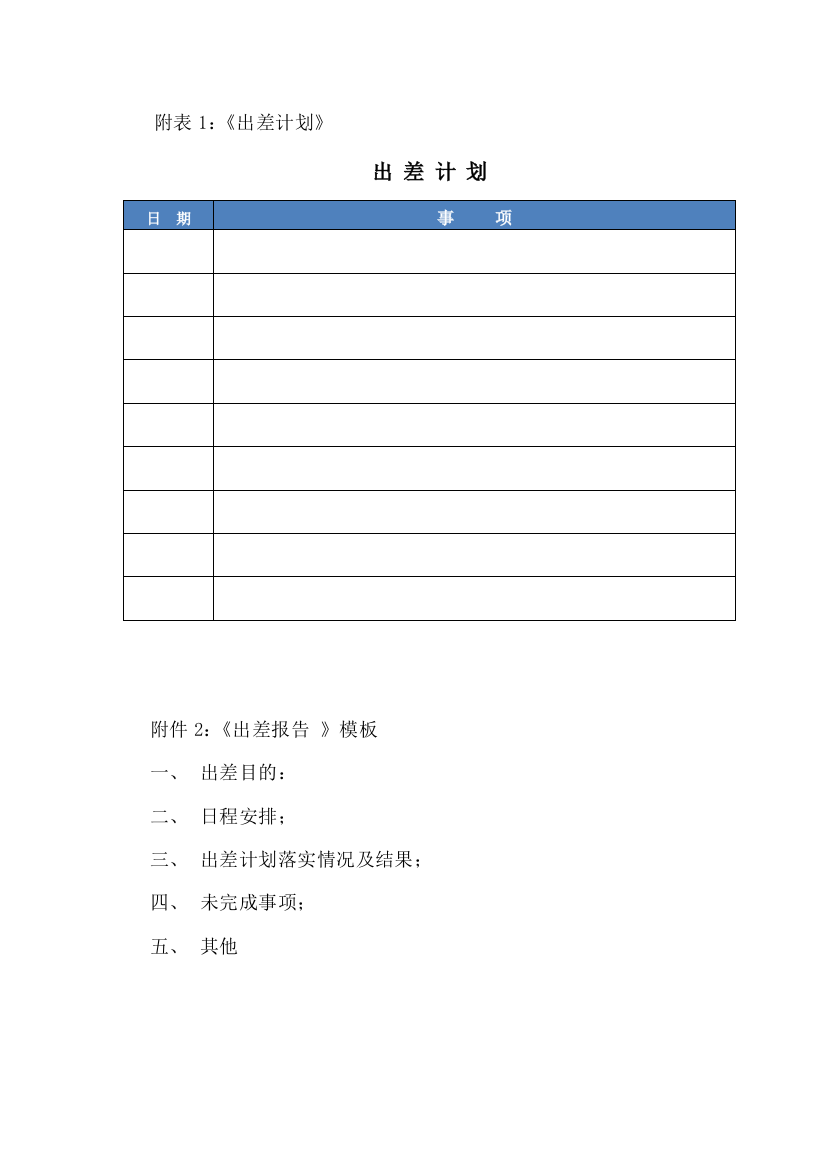 出差计划及出差报告模版