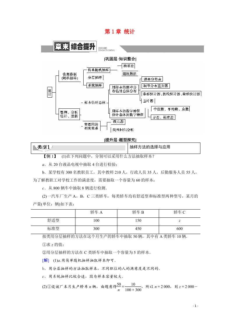 2020_2021学年高中数学第1章统计章末综合提升教师用书教案北师大版必修3