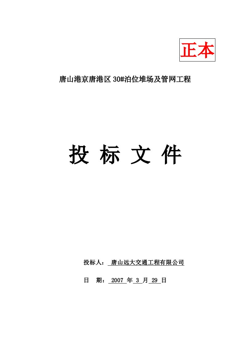 唐山港京唐港区30#泊位堆场及管网工程施工组织设计