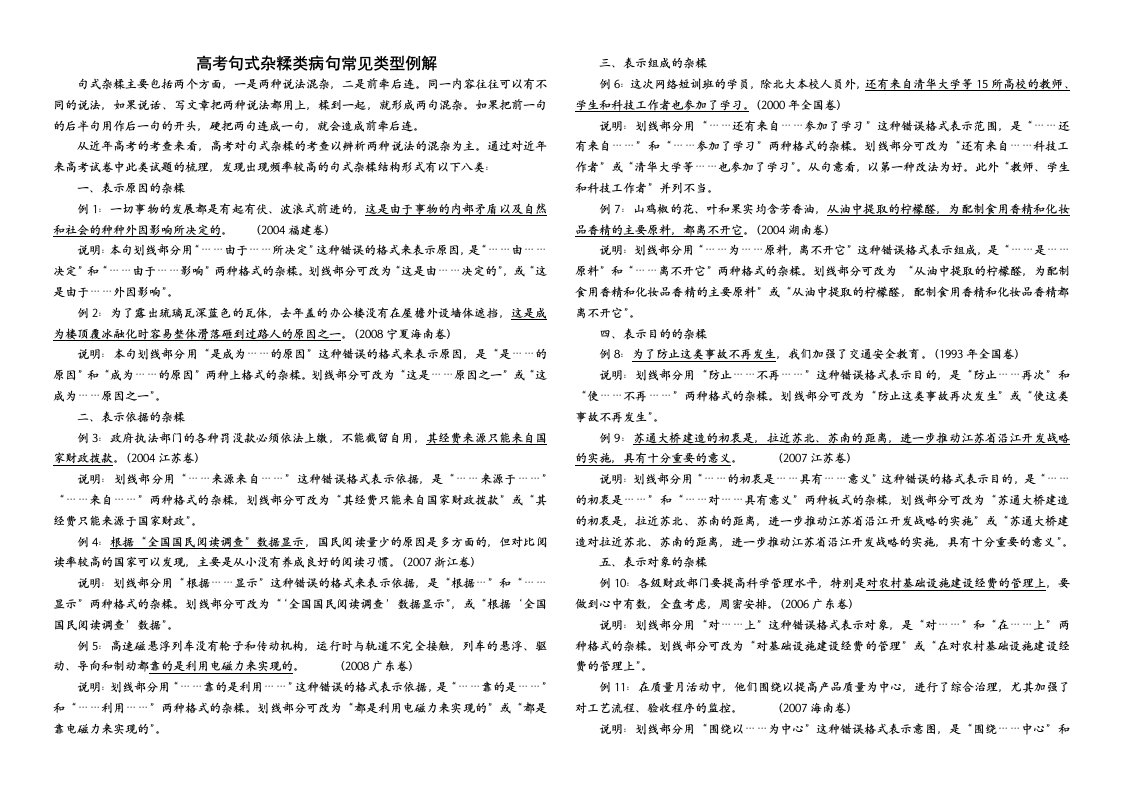 高考句式杂糅类病句常见类型例解