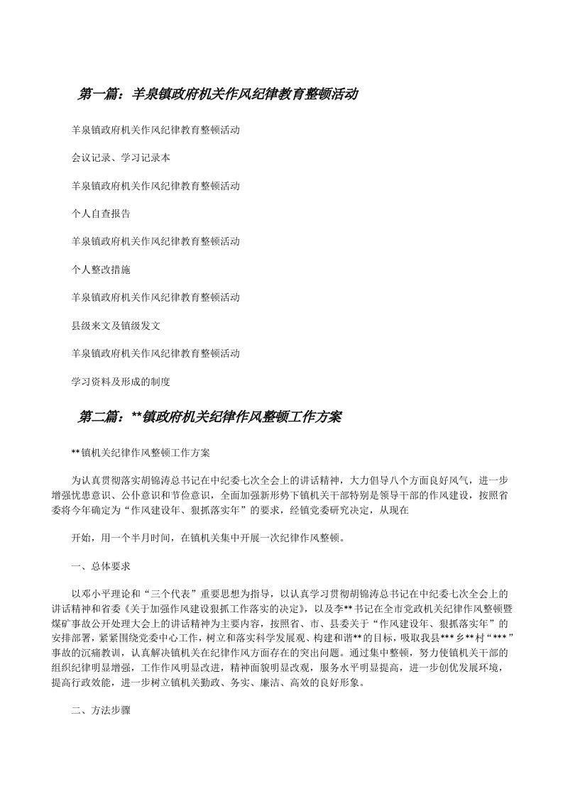 羊泉镇政府机关作风纪律教育整顿活动（合集）[修改版]