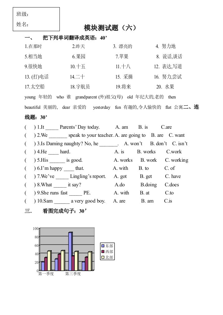 【小学中学教育精选】第六册模块7测试题