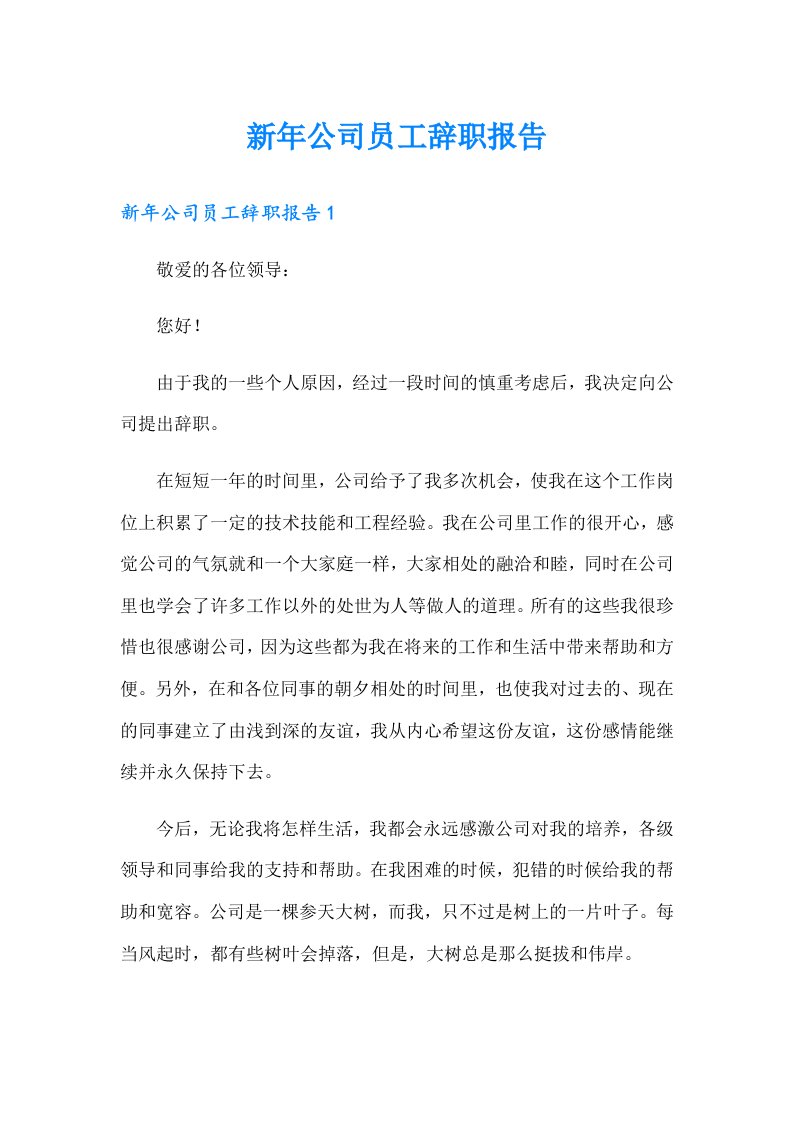 新年公司员工辞职报告