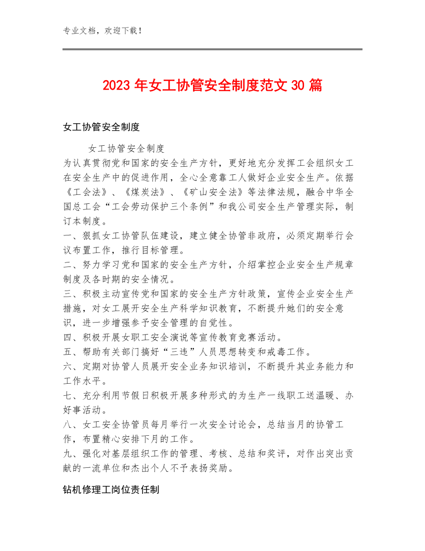 2023年女工协管安全制度范文30篇