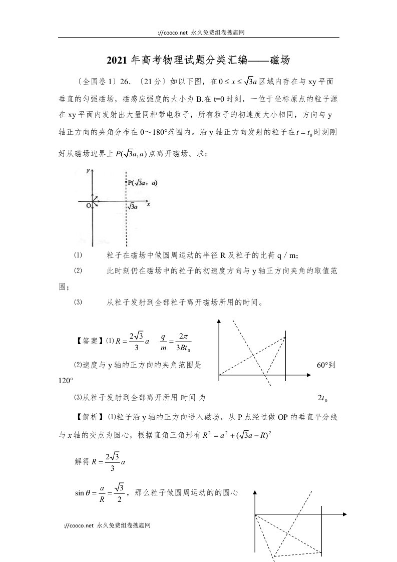 高考物理试题分类汇编磁场（带详细解析）doc高中物理3