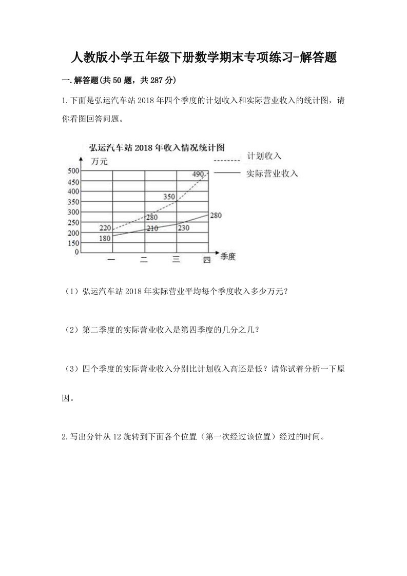 人教版小学五年级下册数学期末专项练习-解答题带精品答案