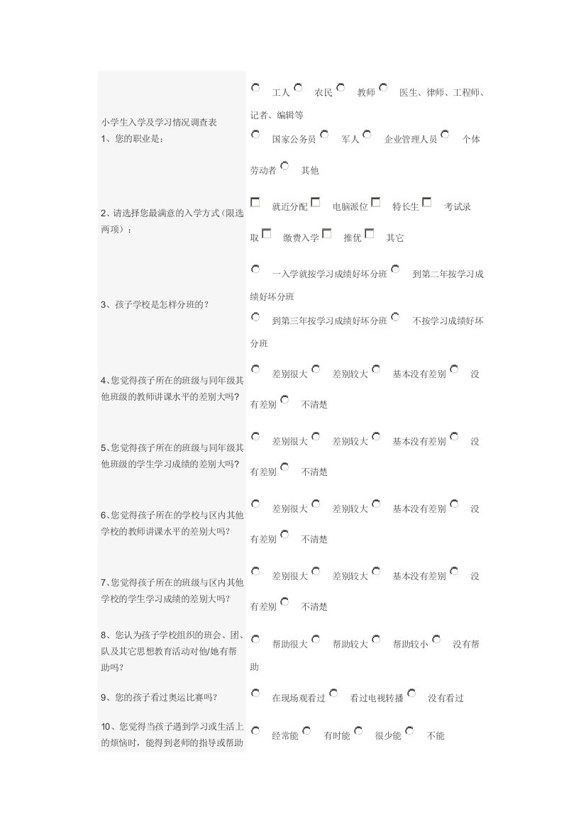 小学生入学情况调查