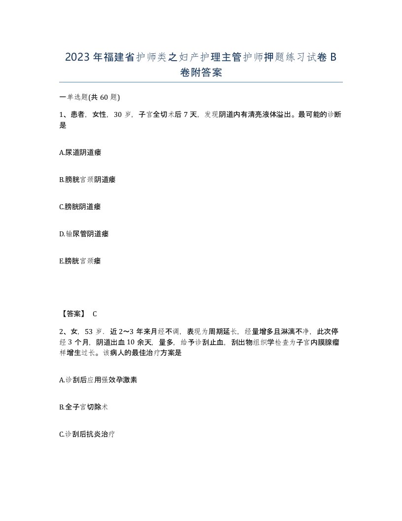 2023年福建省护师类之妇产护理主管护师押题练习试卷B卷附答案