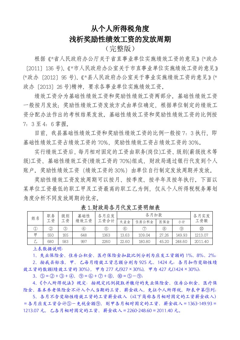 绩效工资发放周期