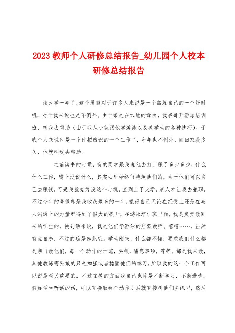 2023教师个人研修总结报告