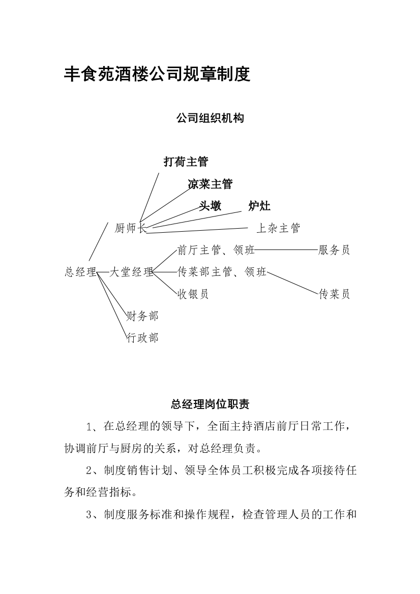 丰食苑酒楼各项规章制度及员工手册