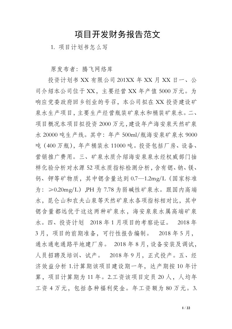 项目开发财务报告范文