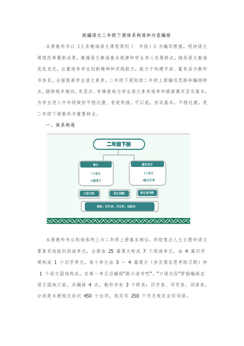 统编语文二年级下册标准体系结构和内容编排