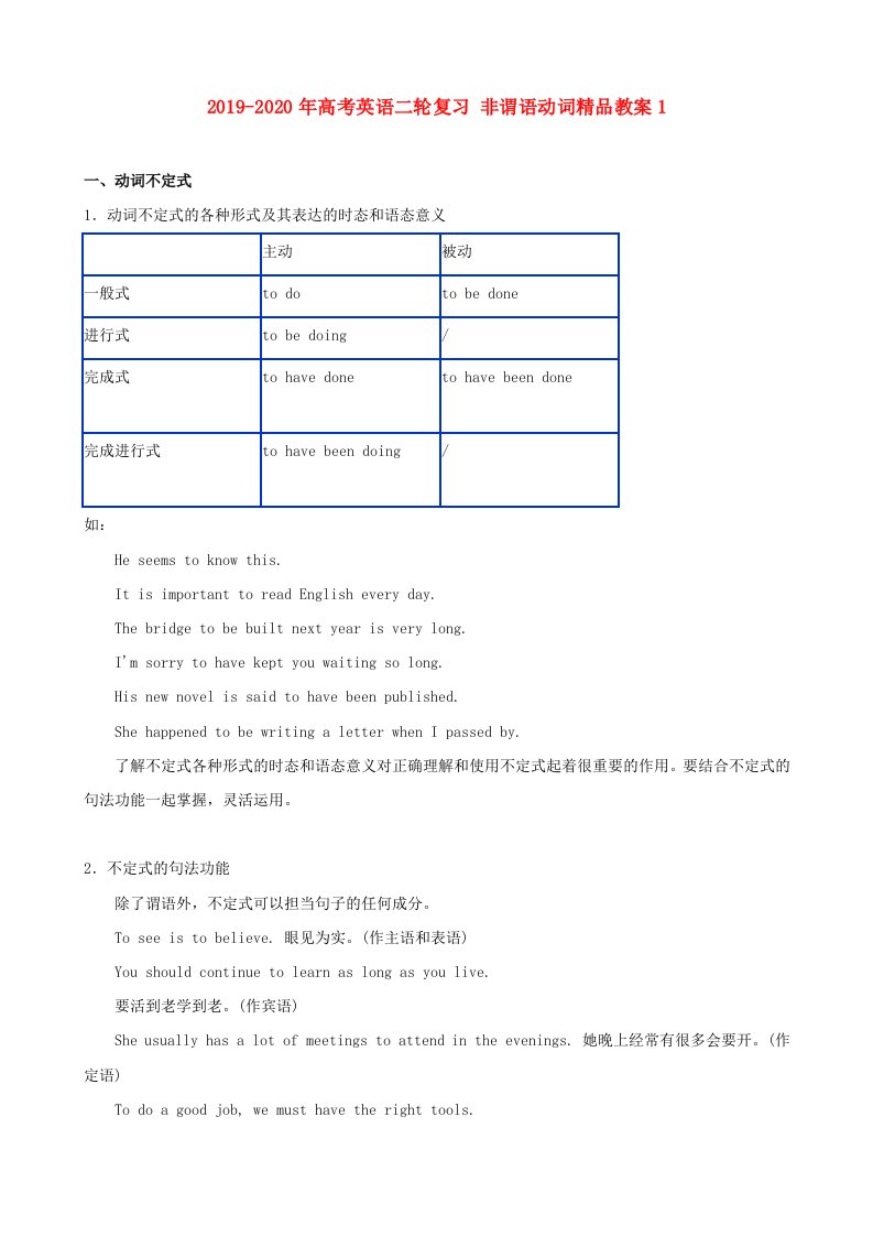 2019-2020年高考英语二轮复习