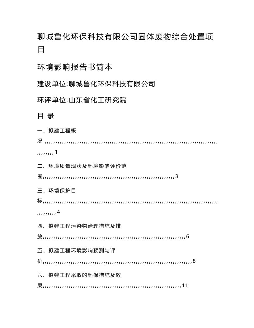 聊城鲁化环保科技有限公司固体废物综合处理项目环境影响评价报告书