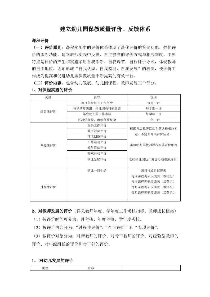 建立幼儿园保教质量评价、反馈体系