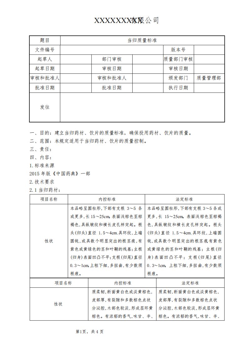 当归质量标准