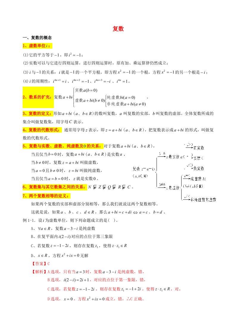 2022届高考数学一轮复习第2讲复数考点讲义含解析