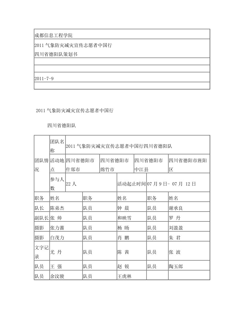 2011气象防灾减灾志愿者中国行德阳队策划