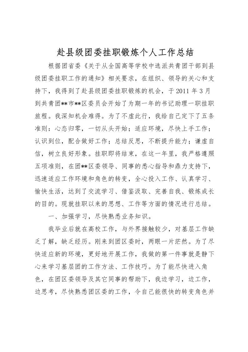 2022-赴县级团委挂职锻炼个人工作总结