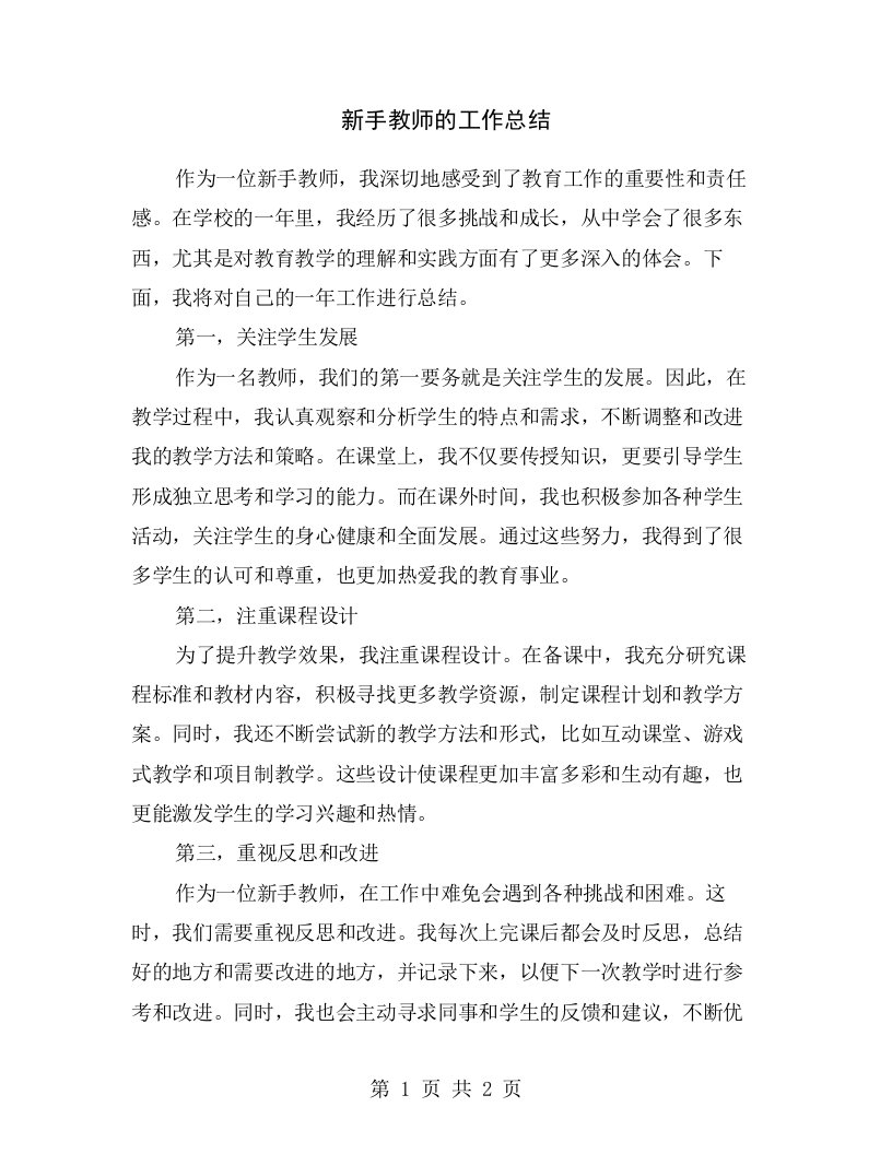 新手教师的工作总结