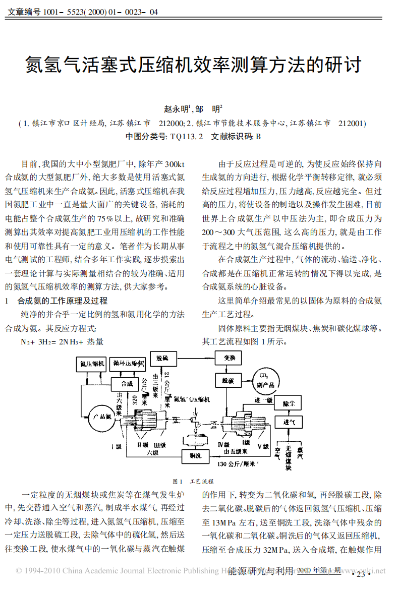 氮氢气活塞式压缩机效率测算方法的研讨