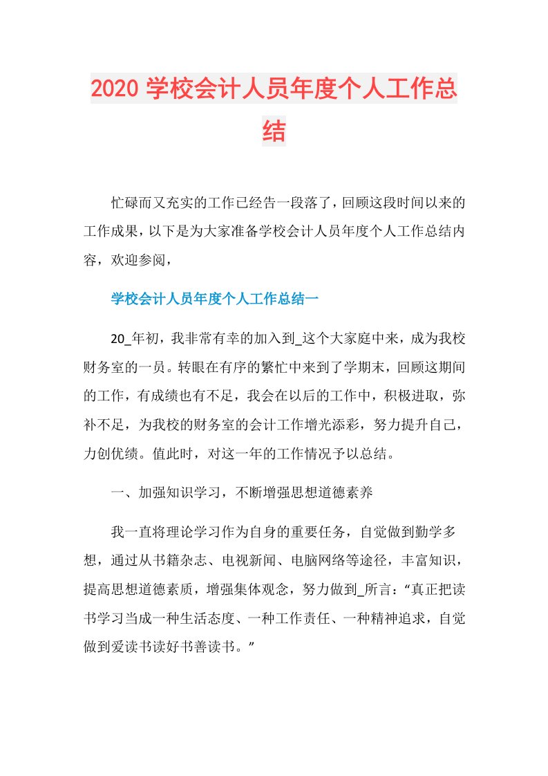 学校会计人员个人工作总结