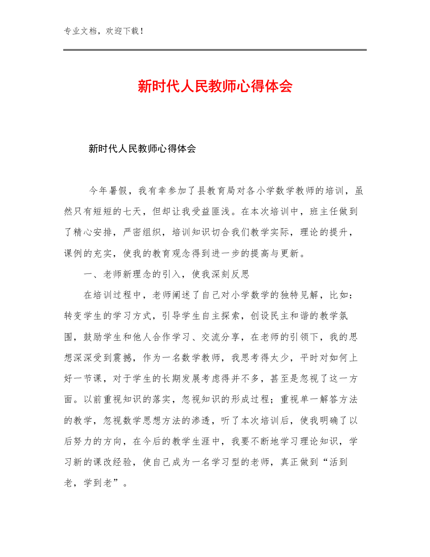 2023年新时代人民教师心得体会优选范文19篇