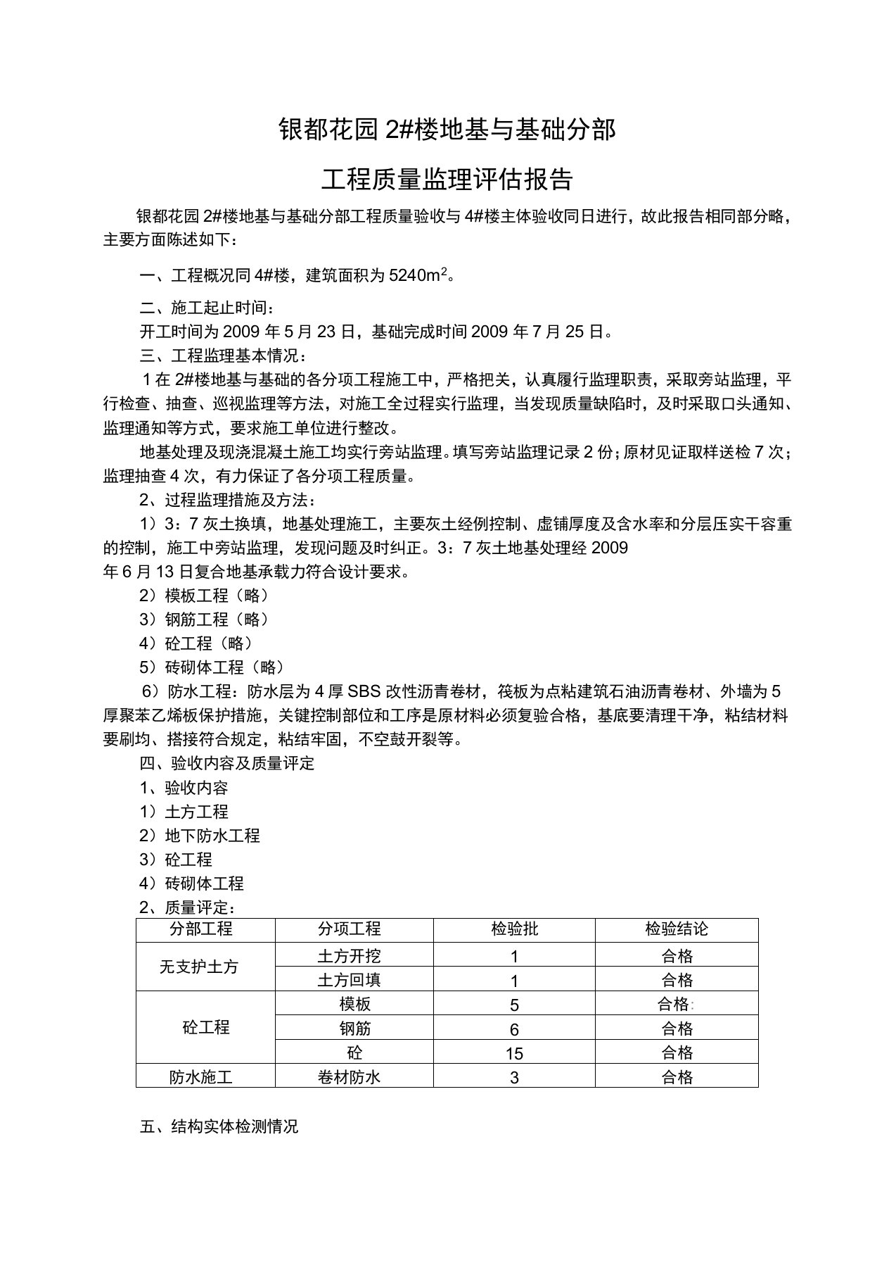 地基与基础分部工程质量监理评估报告