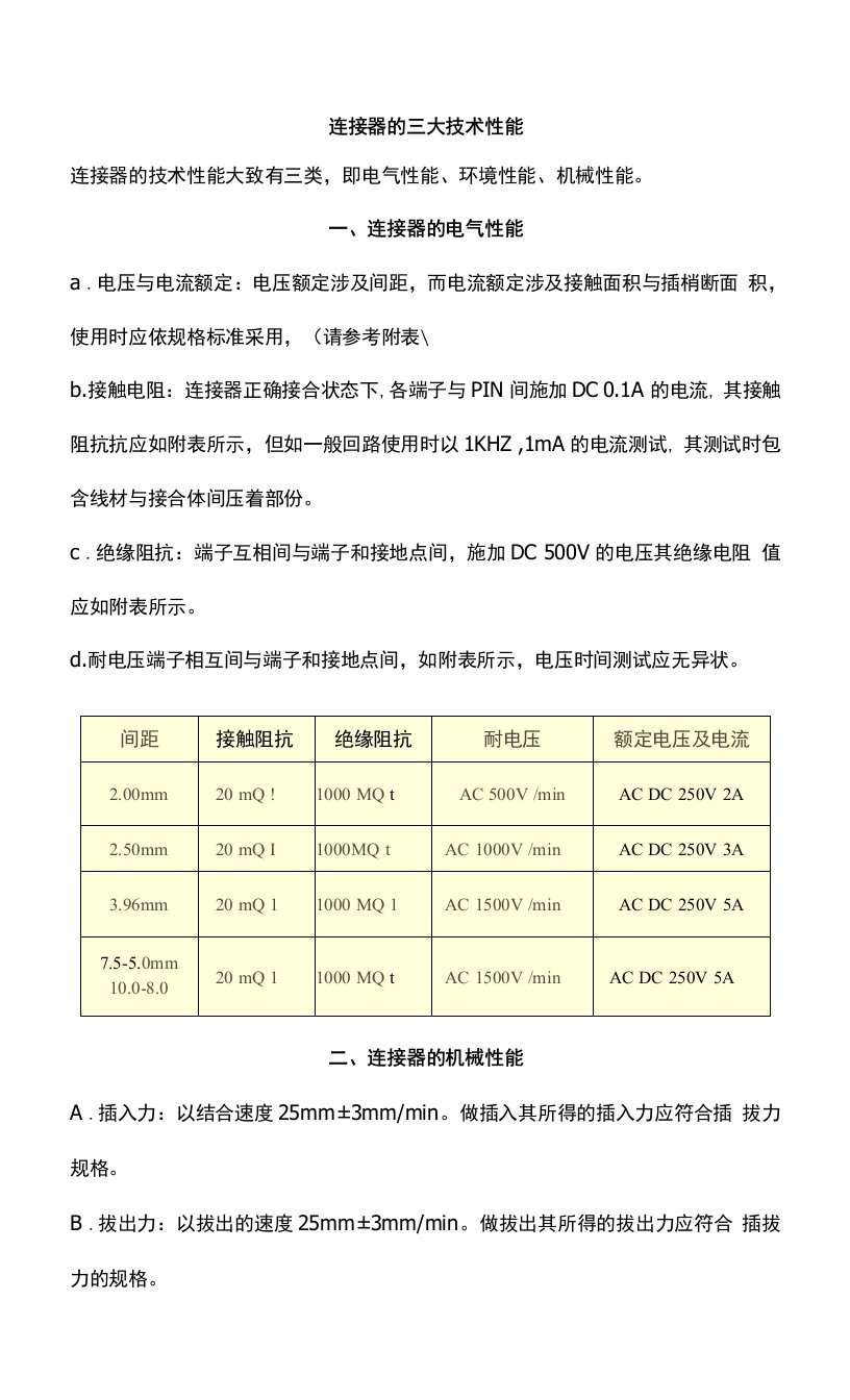 连接器的三大技术性能