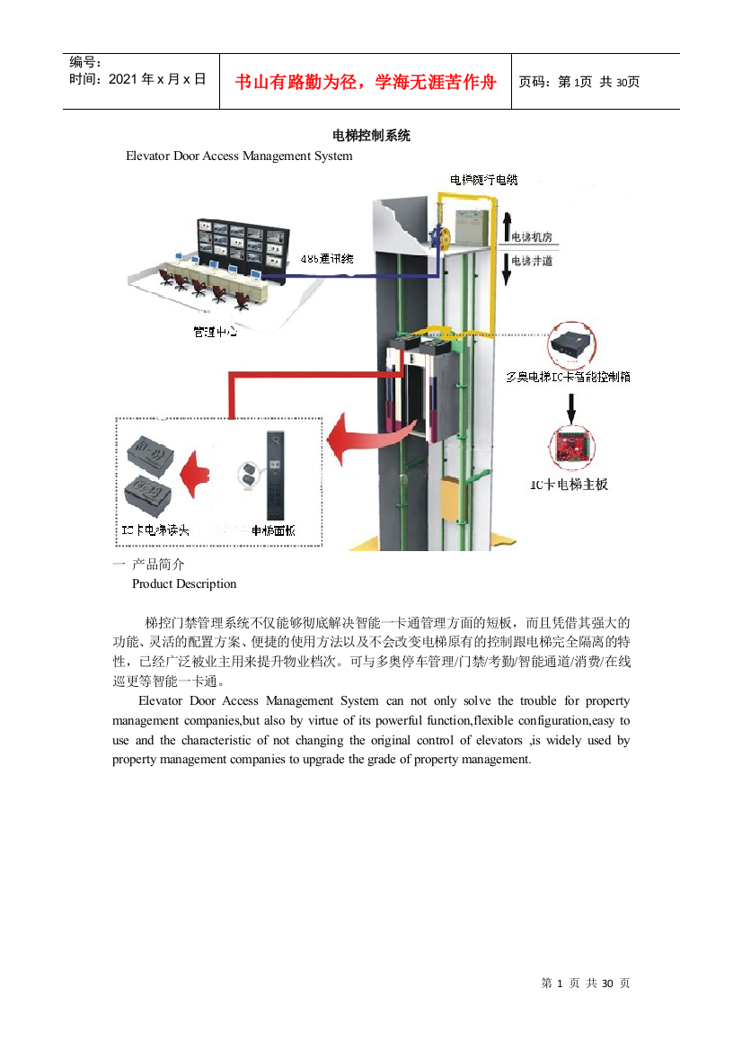 XXXX款智能IC卡梯控门禁控制系统产品技术参数设备图片