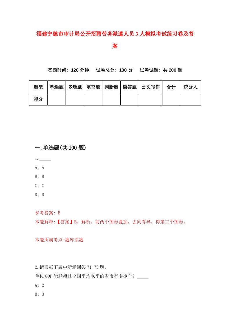 福建宁德市审计局公开招聘劳务派遣人员3人模拟考试练习卷及答案第8期