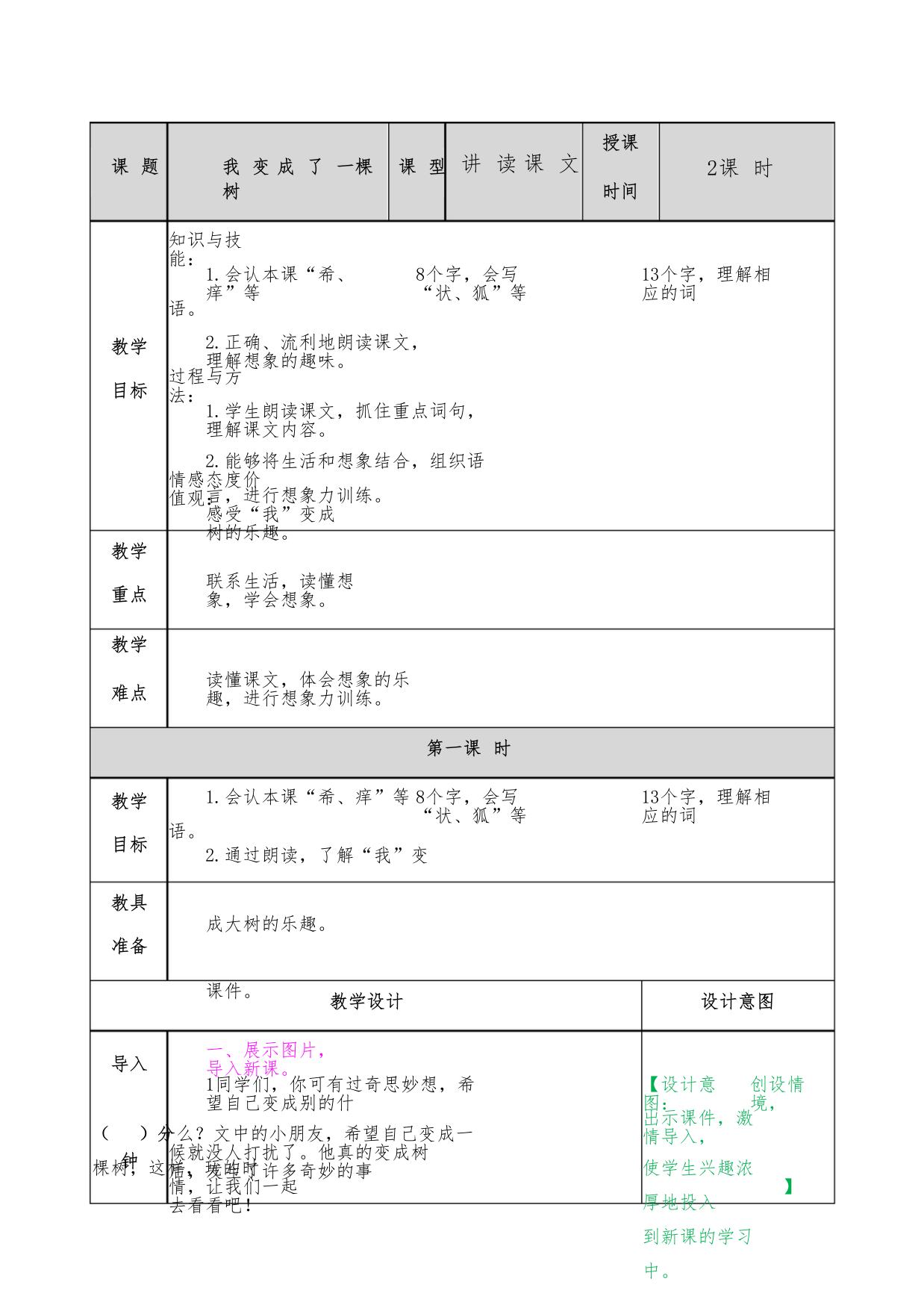 部编版三年级语文下册第17课《我变成了一棵树》精品教案(含知识点总结)