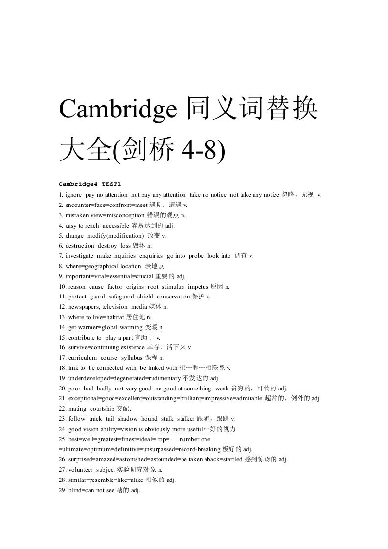 完整版刘洪波雅思阅读同义词替换大全