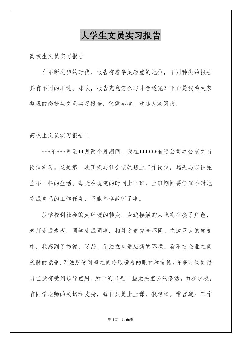 大学生文员实习报告范本3