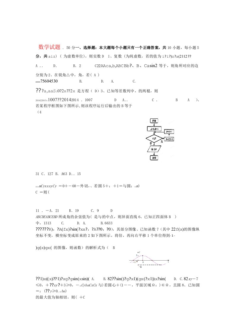 四川省成都示范性高中高三12月月考数学试题