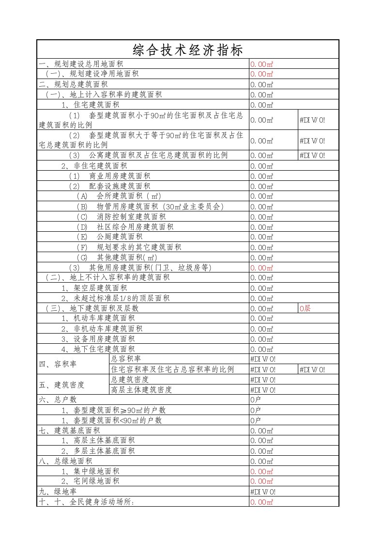 建筑设计总图经济指标计算表