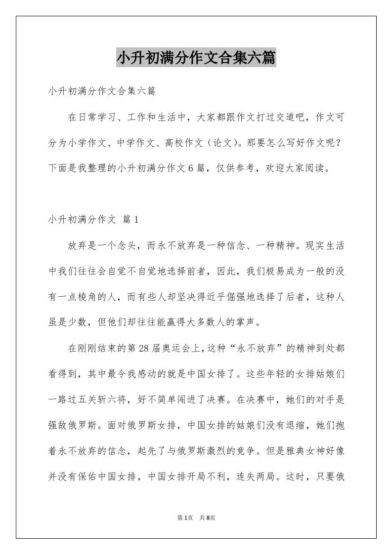 小升初满分作文合集六篇汇编