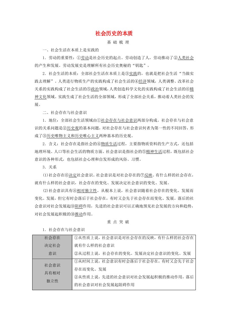 2025版高考政治一轮总复习考点精析必修4第2单元认识社会与价值选择第5课寻觅社会的真谛考点1社会历史的本质