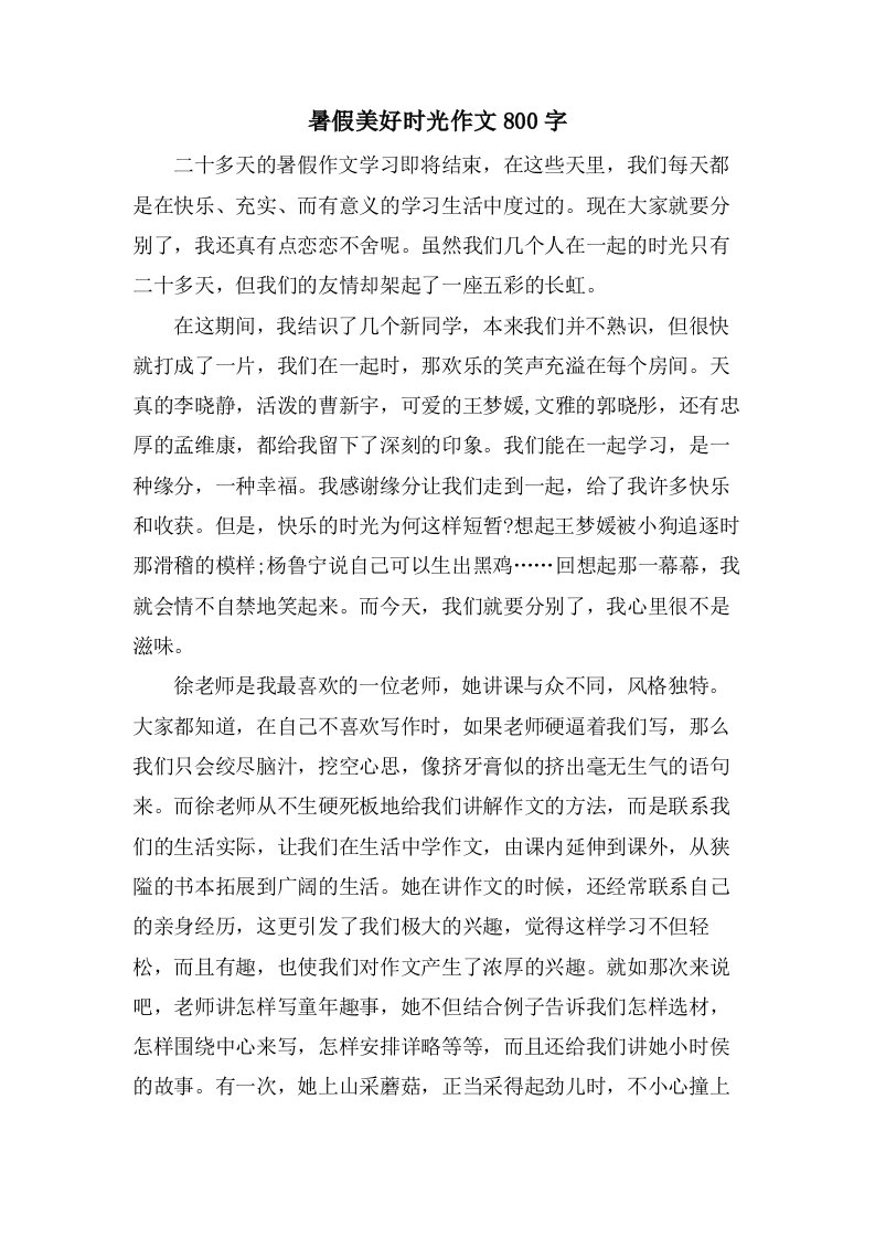 暑假美好时光作文800字