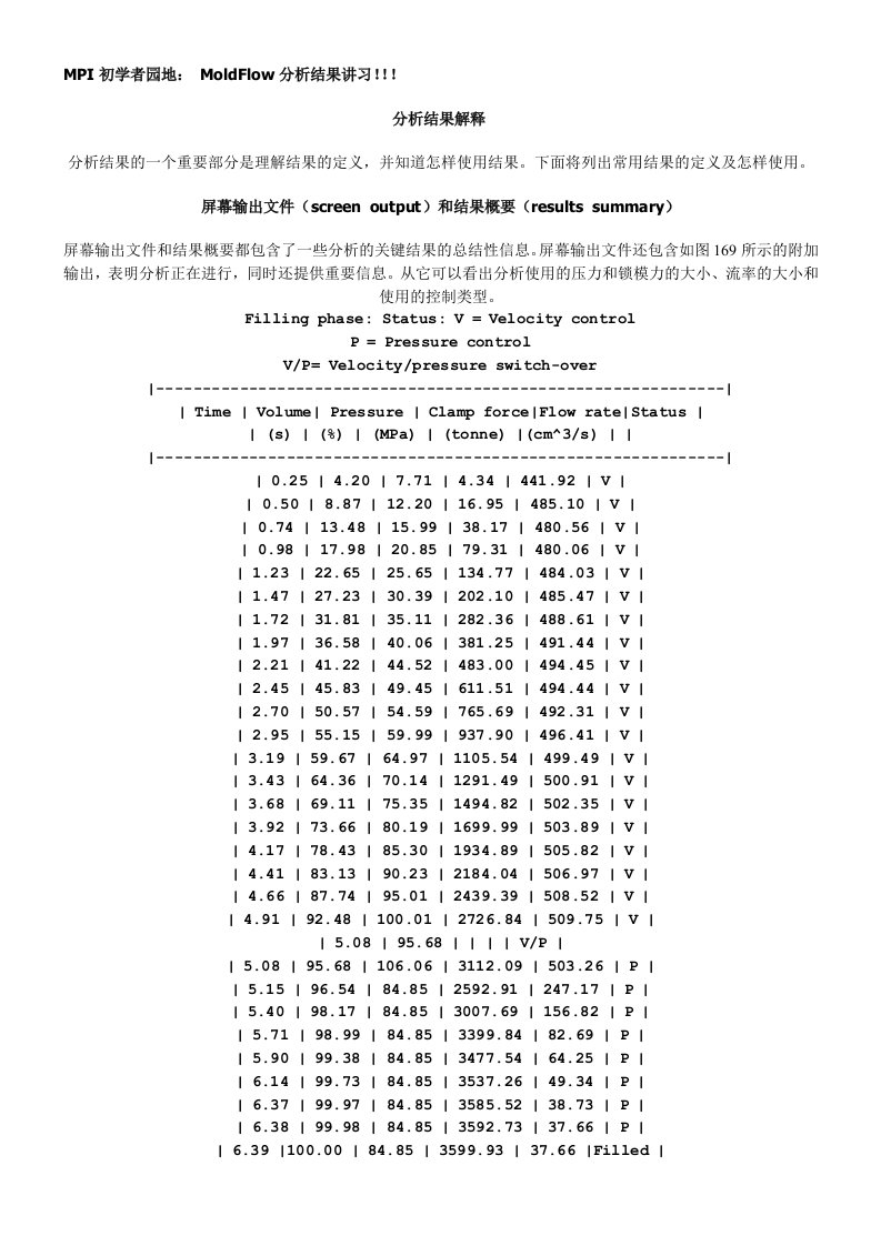 MoldFlow分析结果各项概念解释