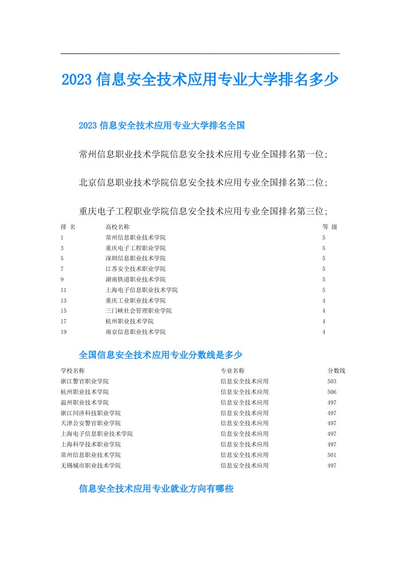 信息安全技术应用专业大学排名多少