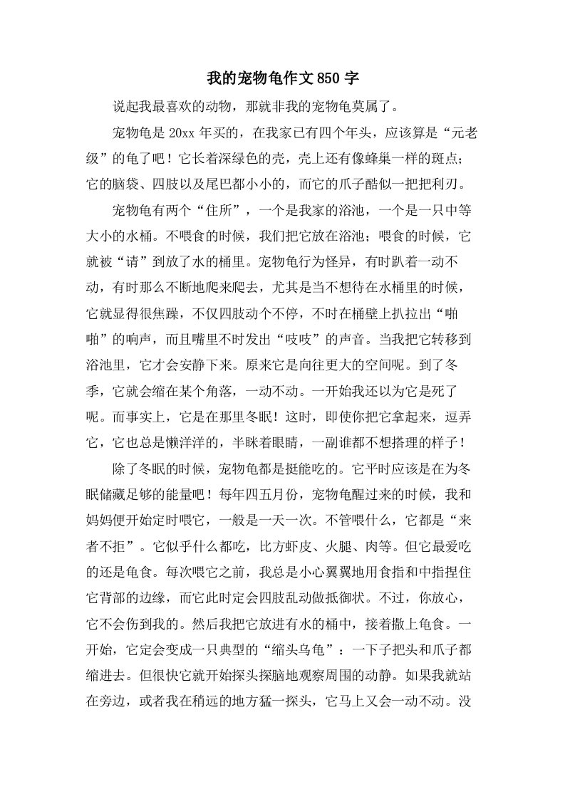 我的宠物龟作文850字