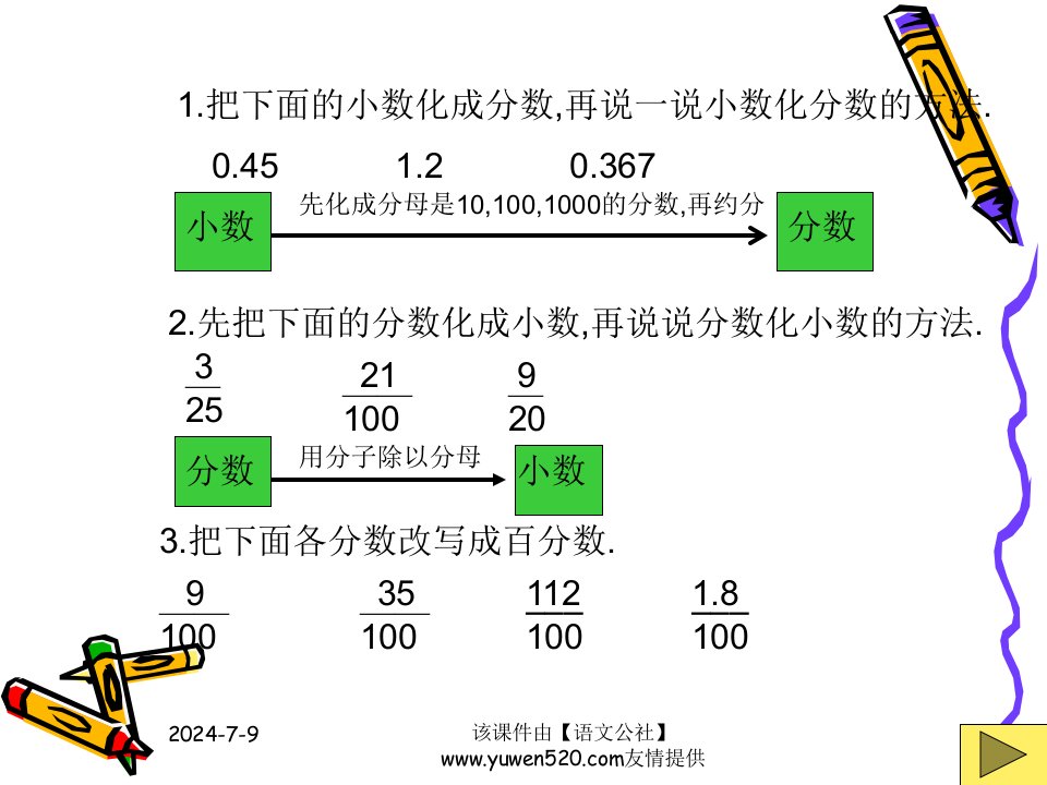 小学数学百分数小数分数互化