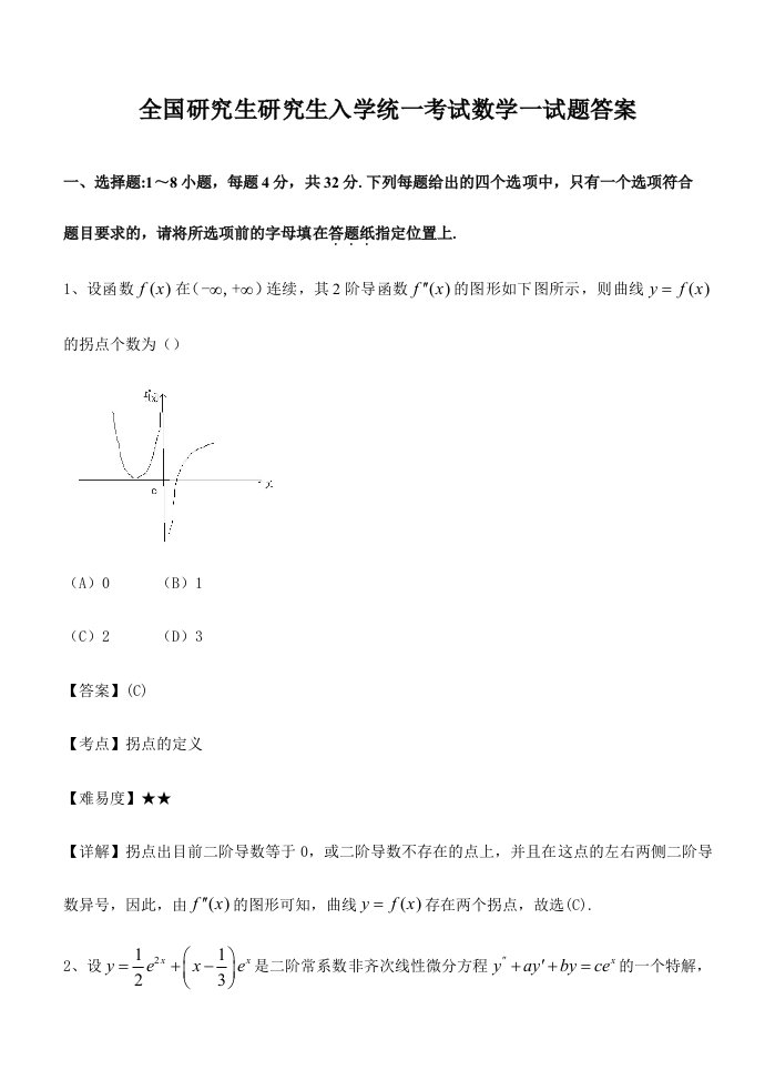 考研数学真题答案数一